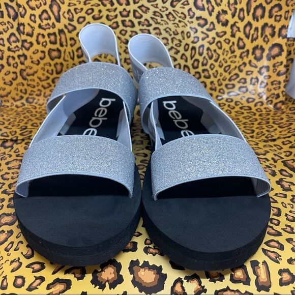 Bebe Atena Silver Giltter Stretch Sandals NWT Sz9 - Picture 11 of 16